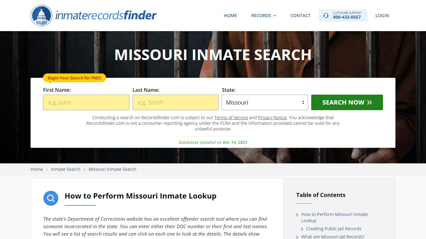 Missouri Inmate Search - Jail & Prison Records Online - Recordsfinder.com